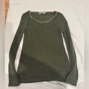 Sparkling Green Knit Top With‎ Chain Detail